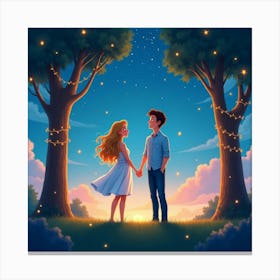 Flux Dev A Dreamy Whimsical Illustration Of A Young Couple Sta 1 Leinwandbild