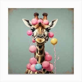 Giraffe With Balloons Canvas Print