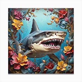 Shark With Flowers 1 Canvas Print