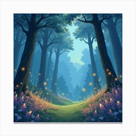 Serene Watercolor Glade With Magical Fireflies 1 Canvas Print