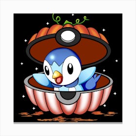 Piplup In Pumpkin Ball - Pokemon Halloween Canvas Print