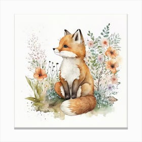 Watercolor Forest Cute Baby Fox Canvas Print