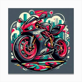 Grey Ducati Motorcycle Vehicle Colorful Comic Graffiti Style Canvas Print