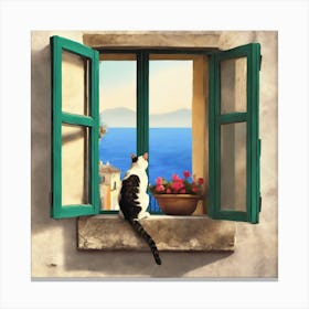 Open Window With Cat Matisse Style Amalfi Coast 12 Canvas Print