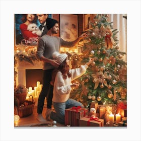 Couple Decorating Christmas Tree Canvas Print