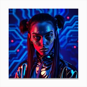 Futuristic Woman in Neon Light Canvas Print