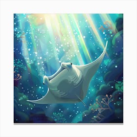 A Manta Ray Swims In The Ocean Canvas Print