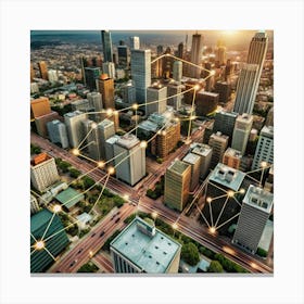 Cityscape With Internet Connections Canvas Print