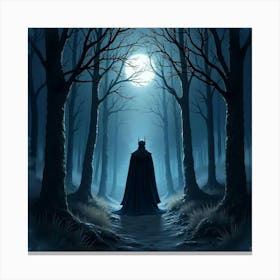 Dark Knight Emerging From A Shadowy Forest At Night, Watercolor 1 Canvas Print