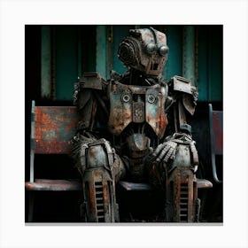 Robot Sitting On Bench Canvas Print