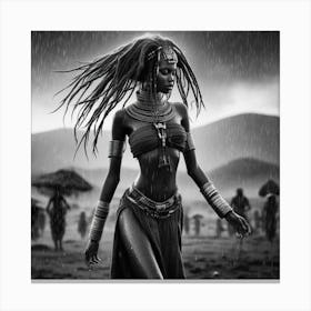 African Woman In The Rain 1 Canvas Print