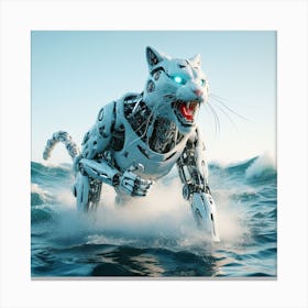 Robot Cat In The Ocean Canvas Print