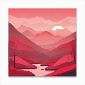 Misty mountains background in red tone 33 Canvas Print