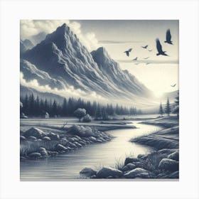 Landscape With Birds Canvas Print