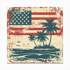 Retro American Flag With Palm Trees 10 Canvas Print