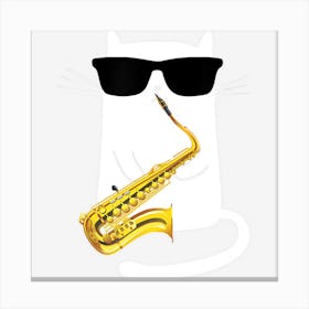 Funny Cat Wearing Sunglasses Playing Saxophone Canvas Print