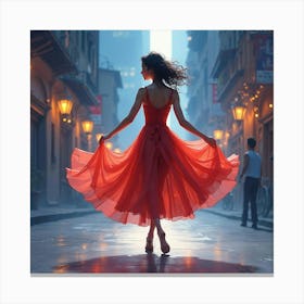 Elegant Dancer With Watercolor Cityscape Lights 1 Canvas Print