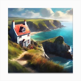 Coastguard House, View across Cornish Cliffs Canvas Print