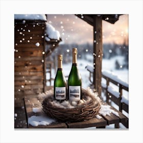 Two Bottles Of Champagne On A Wooden Table Canvas Print