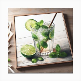 Mojito Time - Realistic Painting of a Cocktail with a Straw and a Slice of Lime Canvas Print