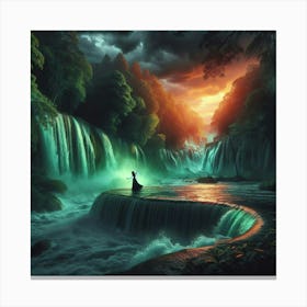 Woman By A Waterfall Canvas Print