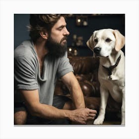 Portrait Of A Man With A Dog 1 Canvas Print