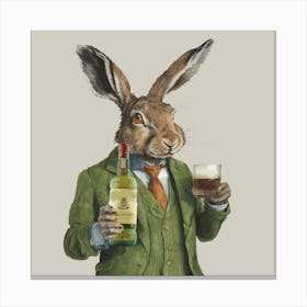 Watercolour Irish Hare Drinking Whiskey Canvas Print