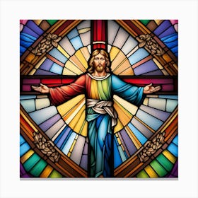 Jesus Christ on cross stained glass rainbow colors Canvas Print