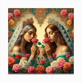 Two Brides With Roses Canvas Print