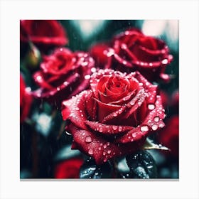 Raindrops on Red Hybrid tea Roses Canvas Print