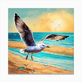 Seagull On The Beach Canvas Print