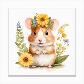 Floral Baby Hamster Nursery Illustration (37) Canvas Print