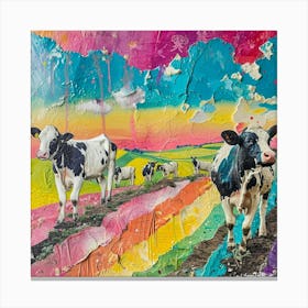 Rainbow Cow Kitsch Collage 2 Canvas Print