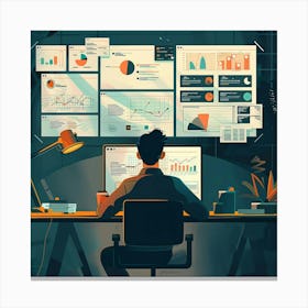 Man Working At His Computer Canvas Print