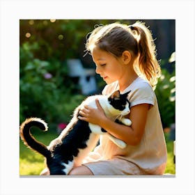 Little Girl Hugging Cat Canvas Print