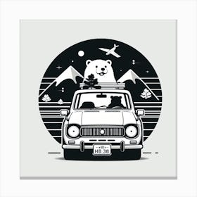 Bear In The Car Canvas Print