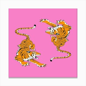 Tiger On Pink Background 1 Canvas Print