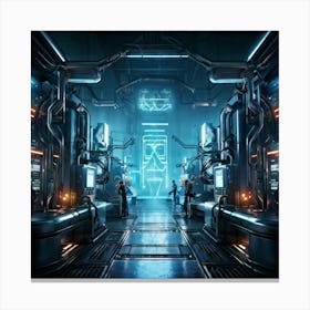 Cyber Industrial Landscape Featuring Advanced Automation Sleek Robotic Arms Performing Intricate Ta (2) Canvas Print