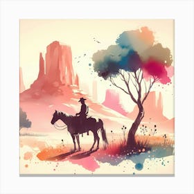 Watercolor Cowboy In The Desert Canvas Print