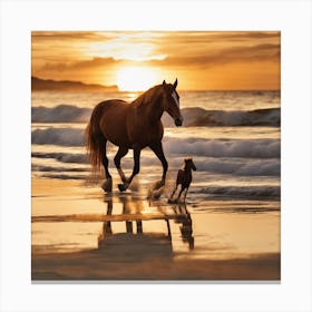 Horse And Foal On The Beach Canvas Print