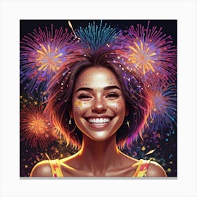 Photo Smiley Woman With Fireworks 1 1 1 Canvas Print