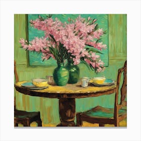 Table With Pink Flowers Canvas Print