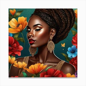 Black Girl With Flowers 1 Canvas Print