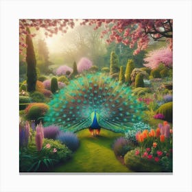 Peacock In The Garden Canvas Print