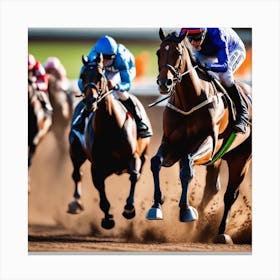 Jockeys Racing Horses On Dirt Track Canvas Print