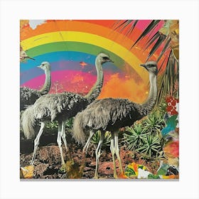 Rainbow Retro Ostrich Collage 3 Canvas Print