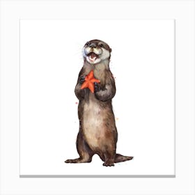 Otterly Delighted Otter Square Canvas Print