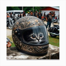 Cat In Motorcycle Helmet Canvas Print