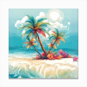 Palm Trees On The Beach Canvas Print