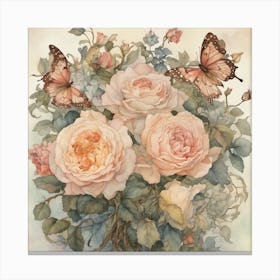 Roses And Butterflies Canvas Print